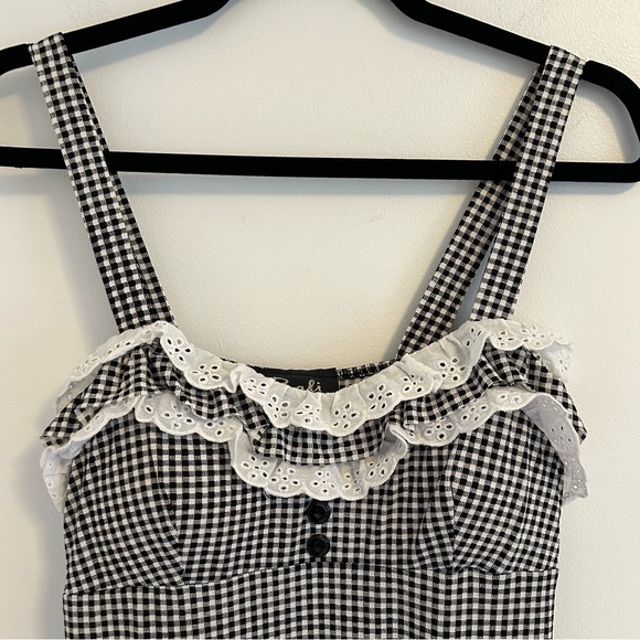 Vintage Gingham Coastal Cowgirl Cottagecore Ruffle Mini Dress Women’s Size Small - Picture 4 of 11